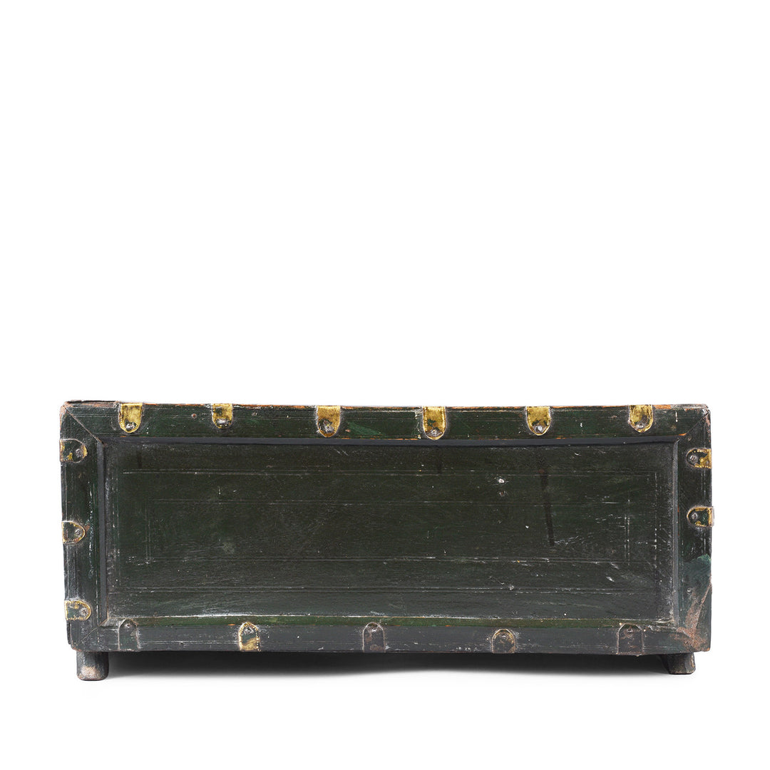 Back Of Antique Brass Bound Roheda Merchants Box From Bikaner  | Indigo Antiques