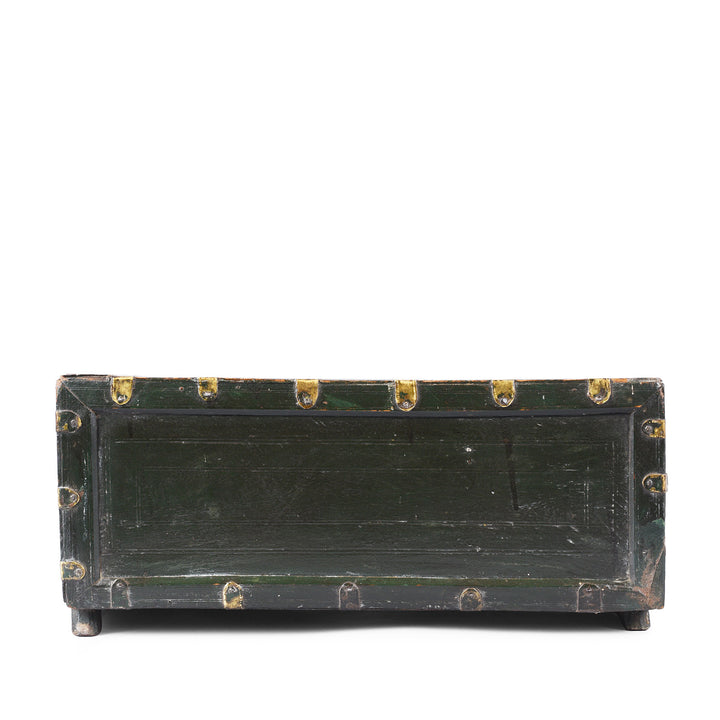 Back Of Antique Brass Bound Roheda Merchants Box From Bikaner  | Indigo Antiques