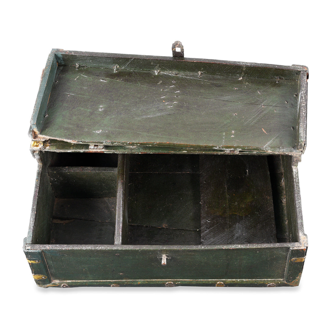 Interior Of Antique Brass Bound Roheda Merchants Box From Bikaner  | Indigo Antiques