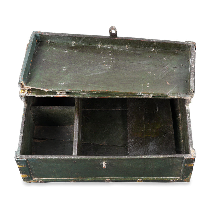 Interior Of Antique Brass Bound Roheda Merchants Box From Bikaner  | Indigo Antiques