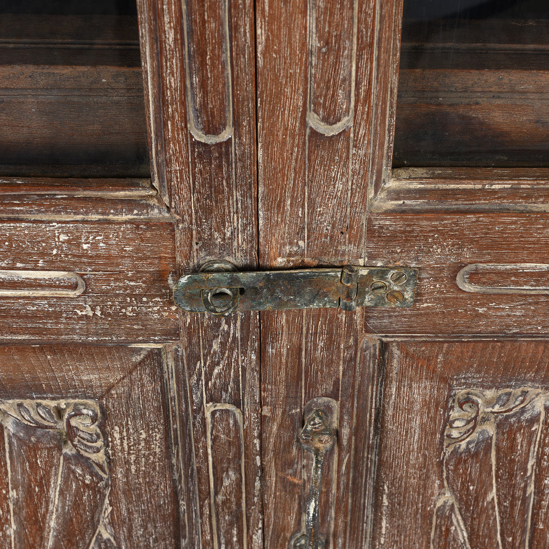 Latch Detail From Antique Teak Almirah Cabinet With Sunburst Panels | Indigo Antiques