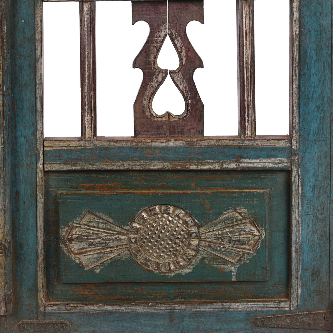 Panel Detail From Antique Painted Teak Dog Gate From Gujarat - 19th Century | Indigo Antiques