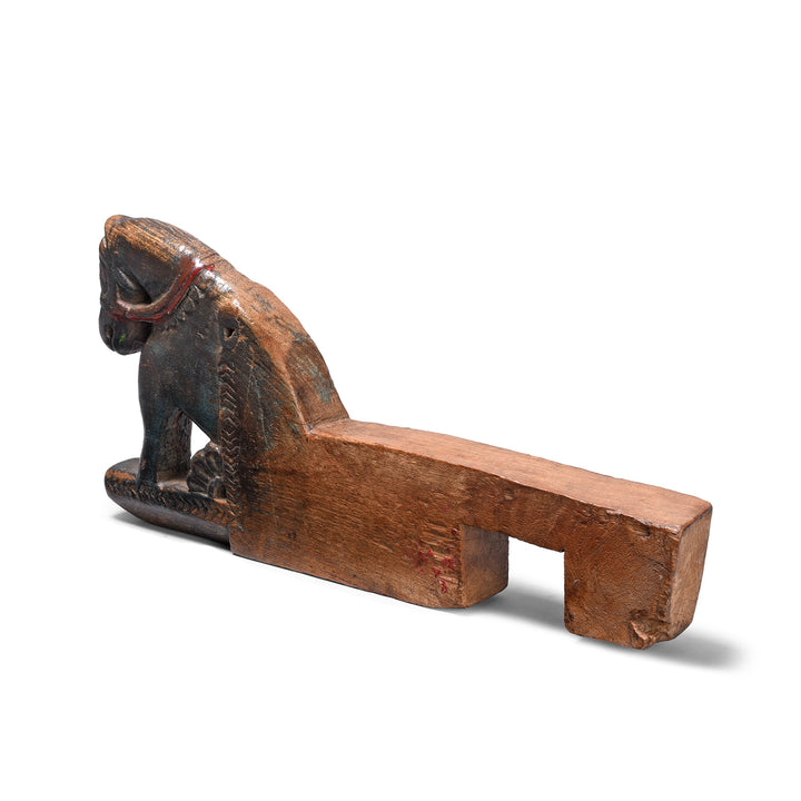 Back View Of Antique Painted Teak Horse Khunti Turban Hanger - 19th Century | Indigo Antiques