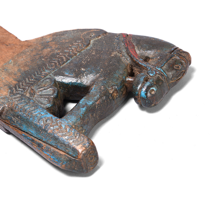 Horse Detail From Antique Painted Teak Horse Khunti Turban Hanger - 19th Century | Indigo Antiques