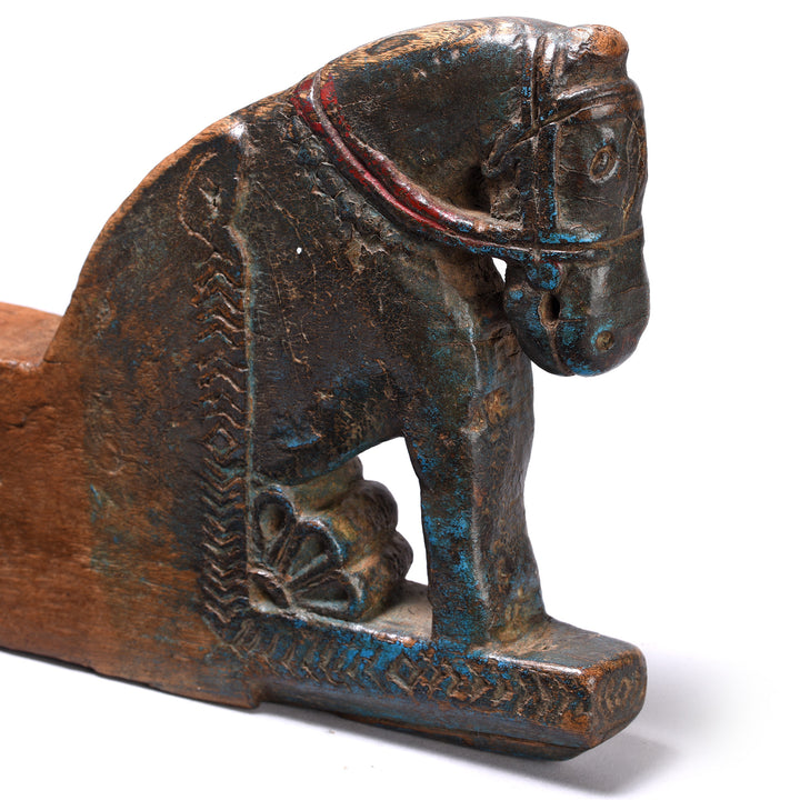 Horse Detail From Antique Painted Teak Horse Khunti Turban Hanger - 19th Century | Indigo Antiques