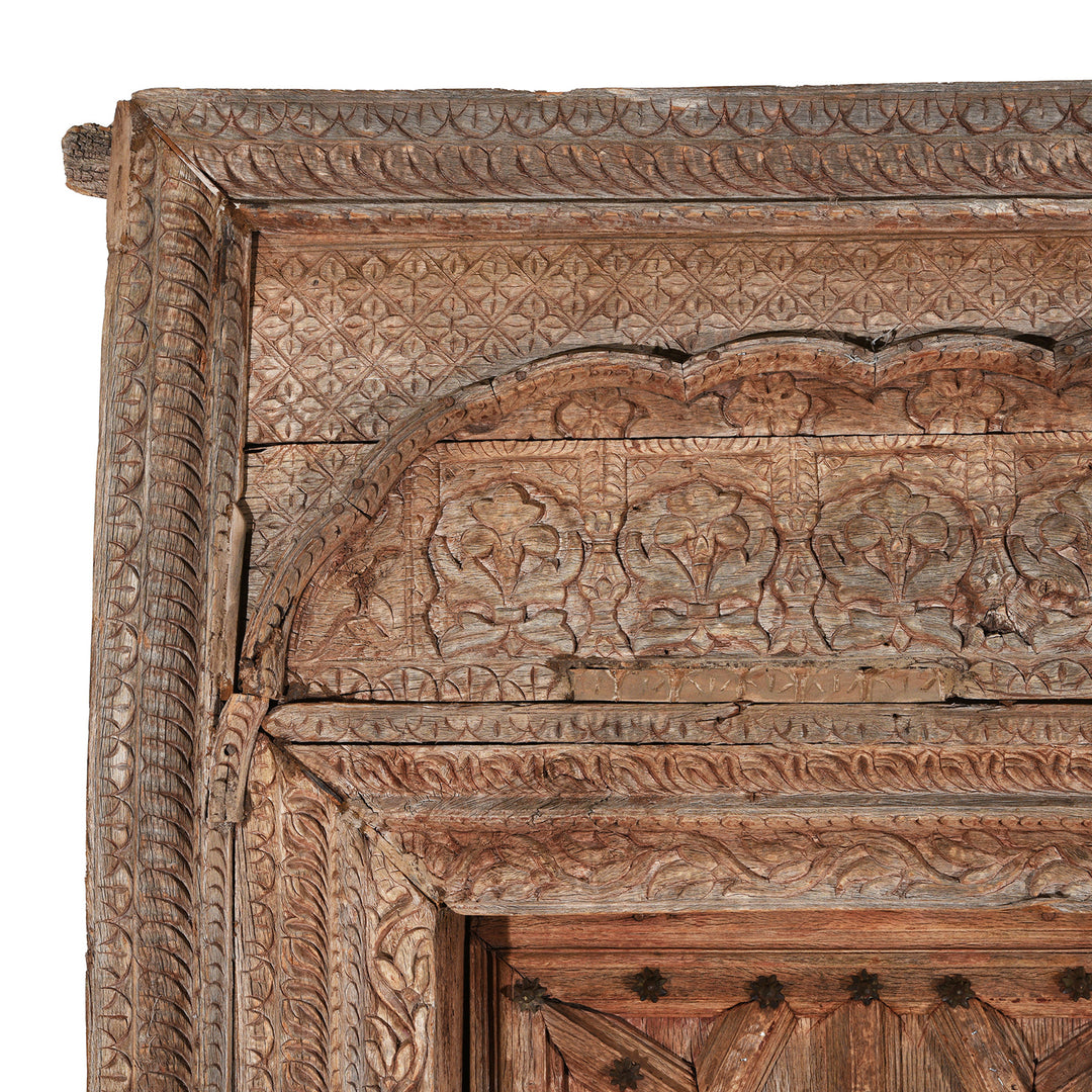 Corner Detail Showing Carvings From Antique Large Carved Indian Door  | INDIGO ANTIQUES