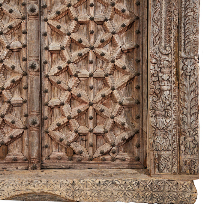 Bottom Corner Carving Detail From Antique Large Carved Indian Door  | INDIGO ANTIQUES