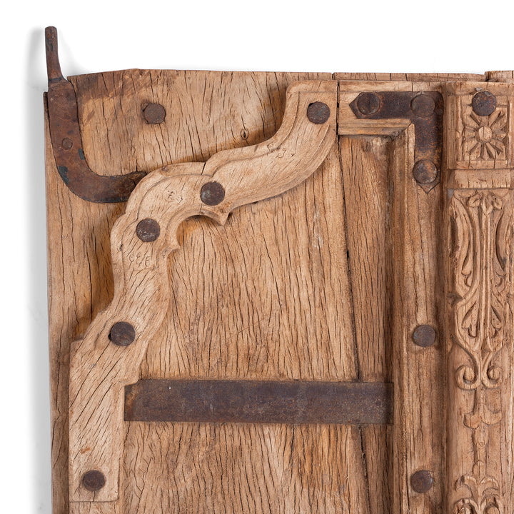 Corner Detail From Antique Bleached Roheda Window Shutter From Bikaner | Indigo Antiques