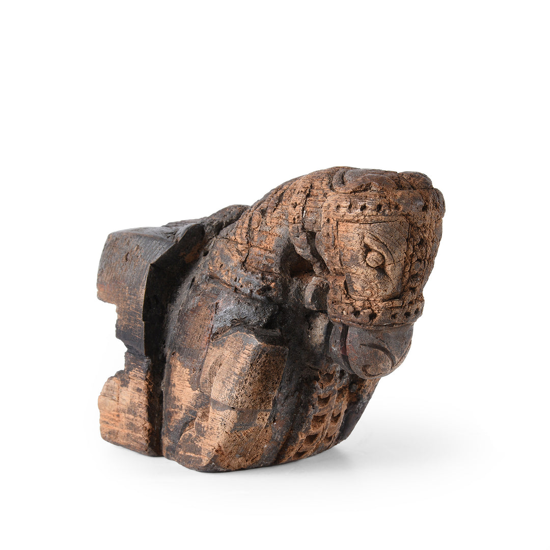 Angled View Of Antique Indian Teak Horse Khunti Turban Hanger | Indigo Antiques