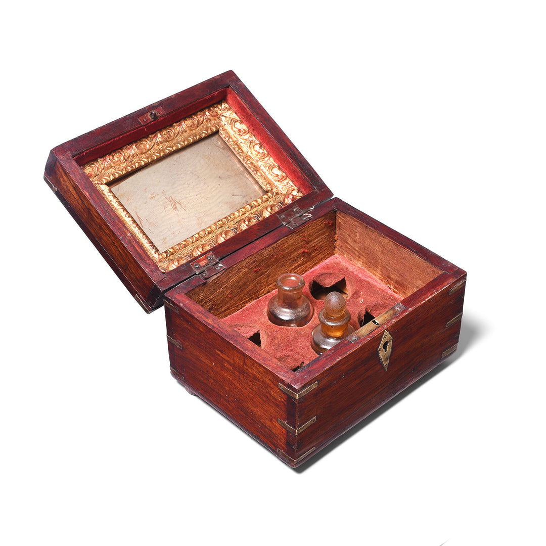 Angled Interior View Of Antique Rosewood Scent Bottle Box From Lucknow - 19th Century | Indigo Antiques