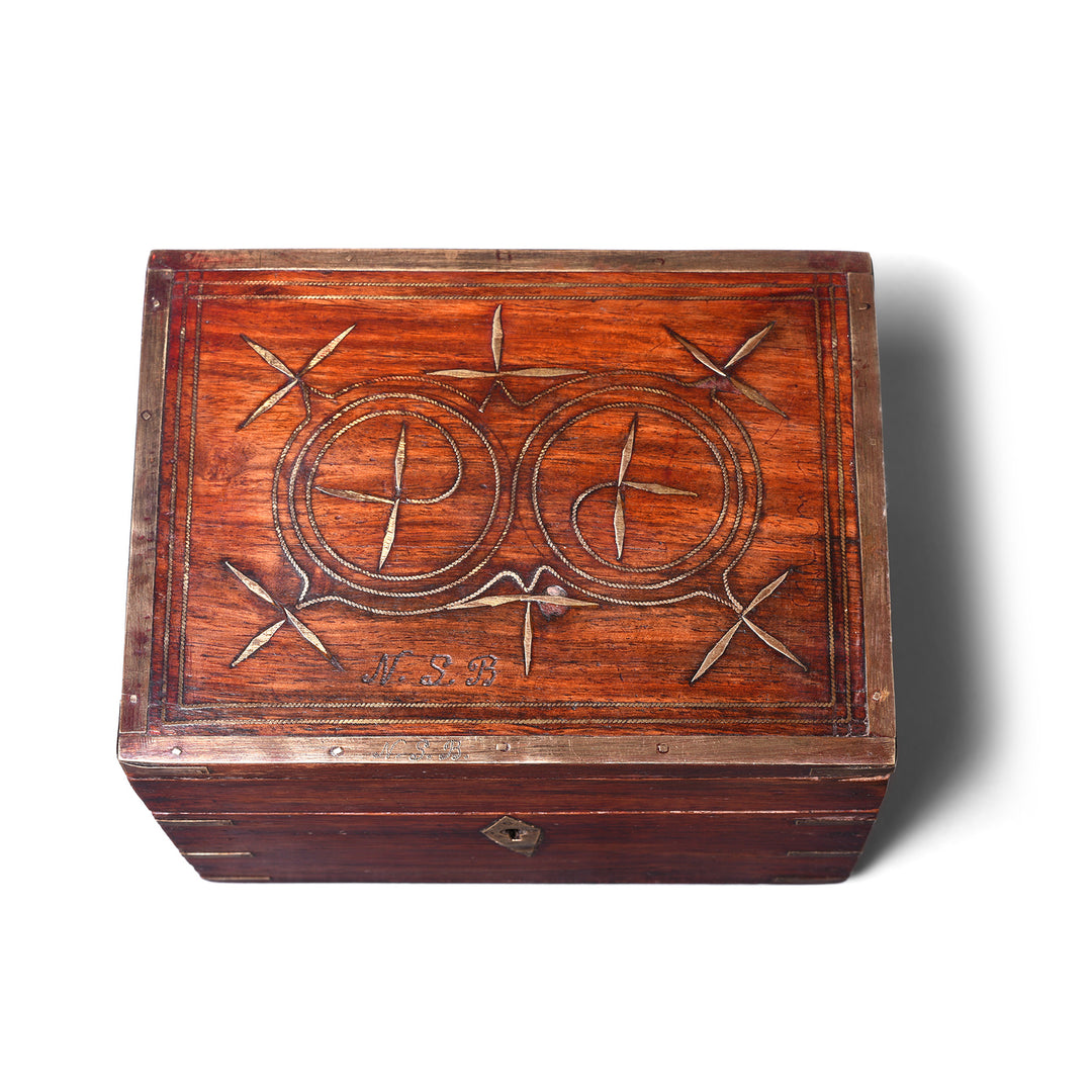 Top Down View Of Antique Rosewood Scent Bottle Box From Lucknow - 19th Century | Indigo Antiques