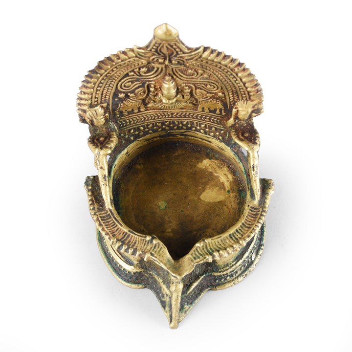 Top Down View Of Antique Bronze Deepa Lakshmi Lamp From Tamil Nadu | INDIGO ANTIQUES