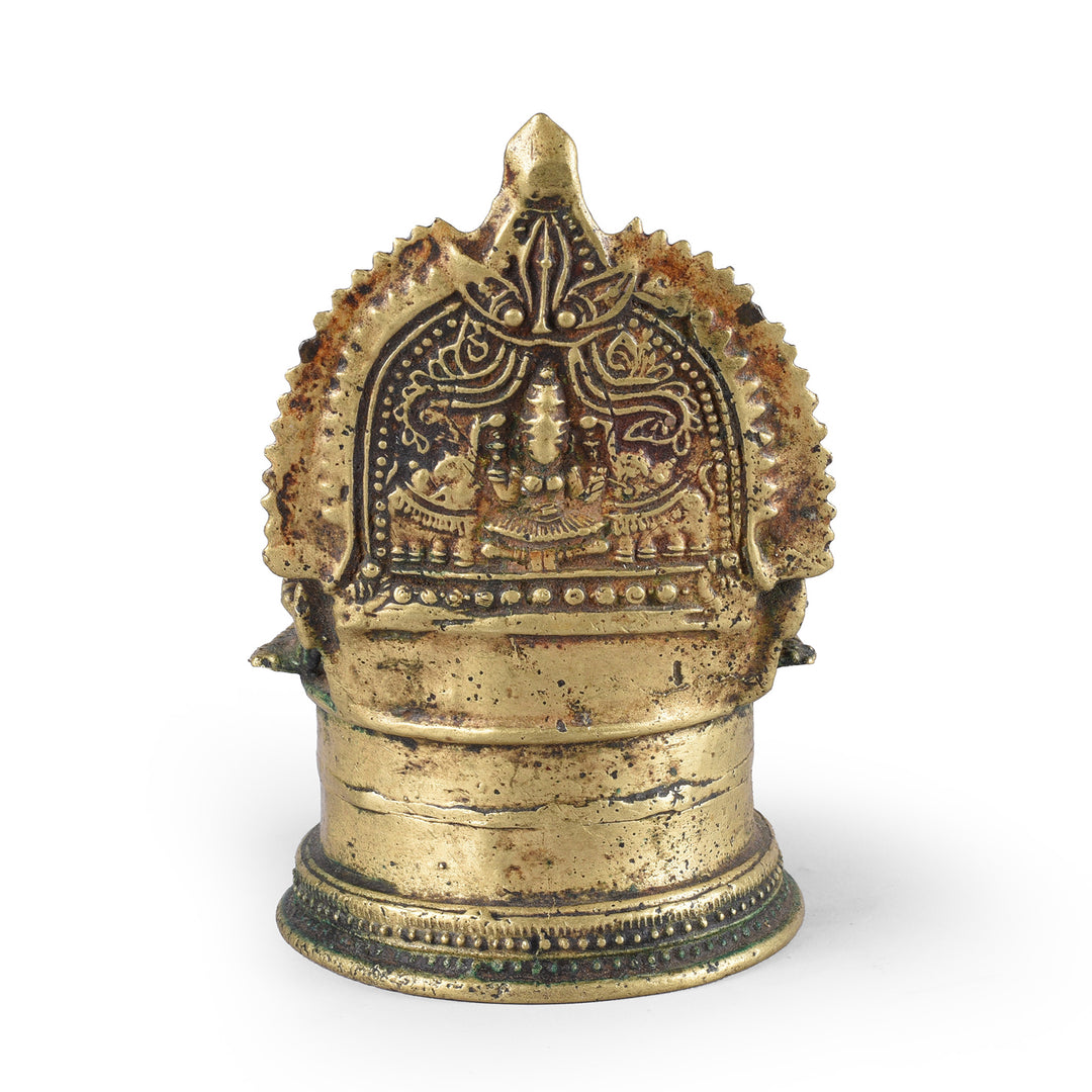 Back Of Antique Bronze Deepa Lakshmi Lamp From Tamil Nadu | INDIGO ANTIQUES