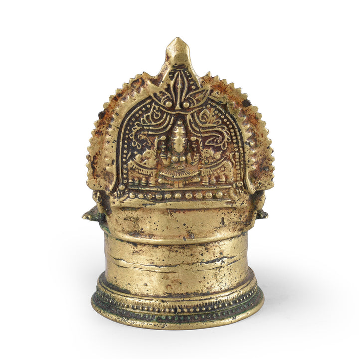 Back Of Antique Bronze Deepa Lakshmi Lamp From Tamil Nadu | INDIGO ANTIQUES