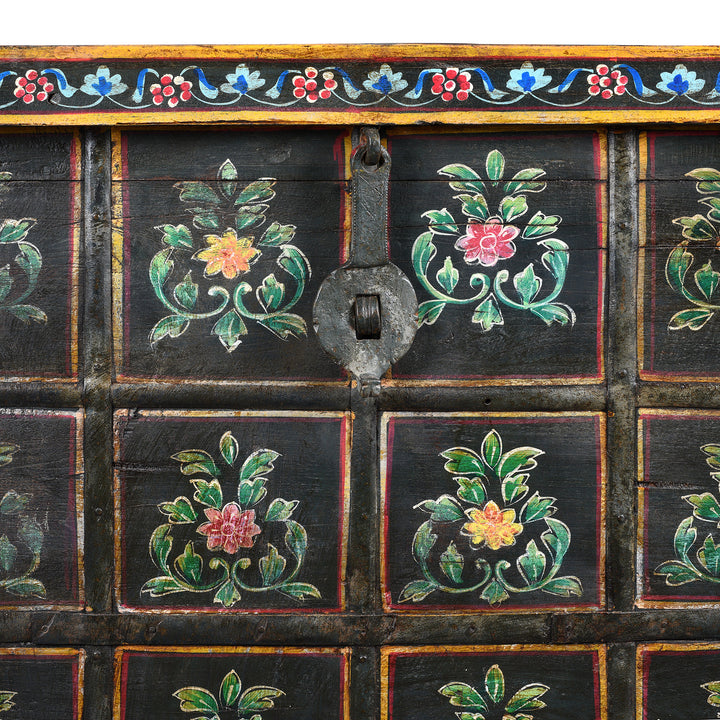 Latch Detail From Vintage Painted Pithara Console Chest - With Later Painting | Indigo Antiques