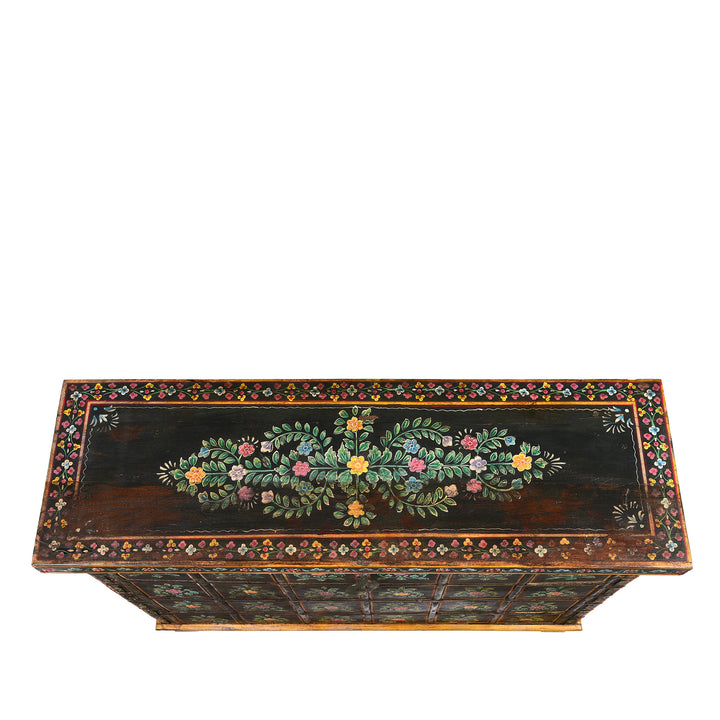 Top Down View Of Vintage Painted Pithara Console Chest - With Later Painting | Indigo Antiques