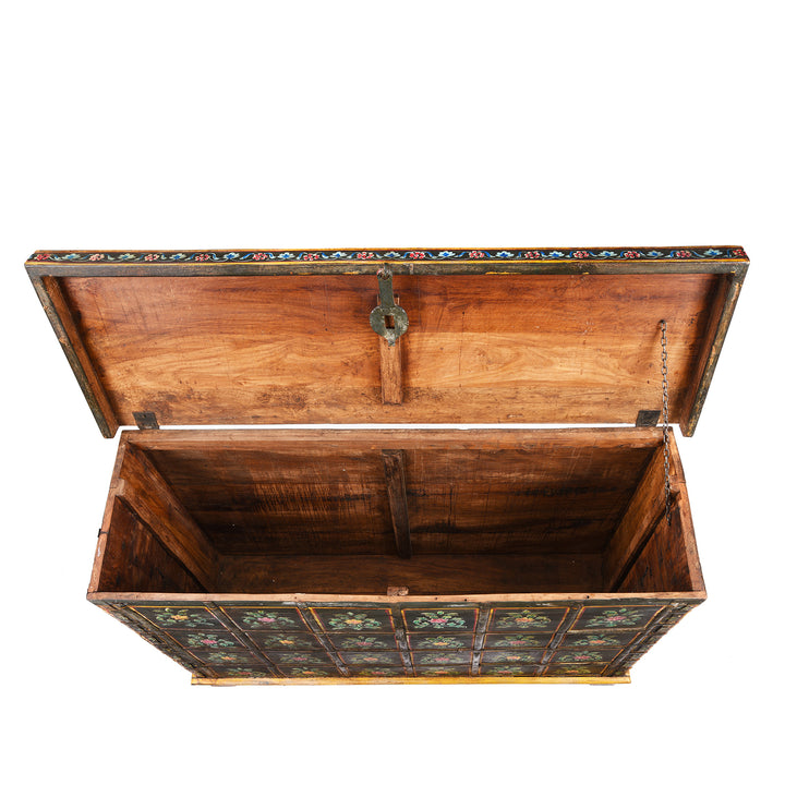 Interior Of Vintage Painted Pithara Console Chest - With Later Painting | Indigo Antiques