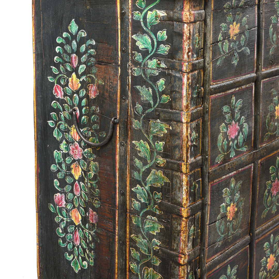 Handle Detail From Vintage Painted Pithara Console Chest - With Later Painting | Indigo Antiques