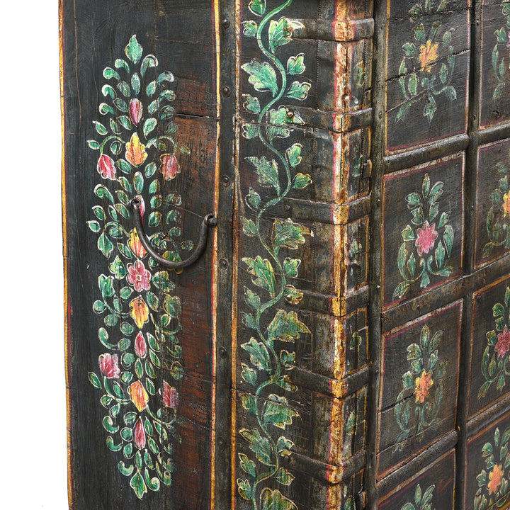 Handle Detail From Vintage Painted Pithara Console Chest - With Later Painting | Indigo Antiques