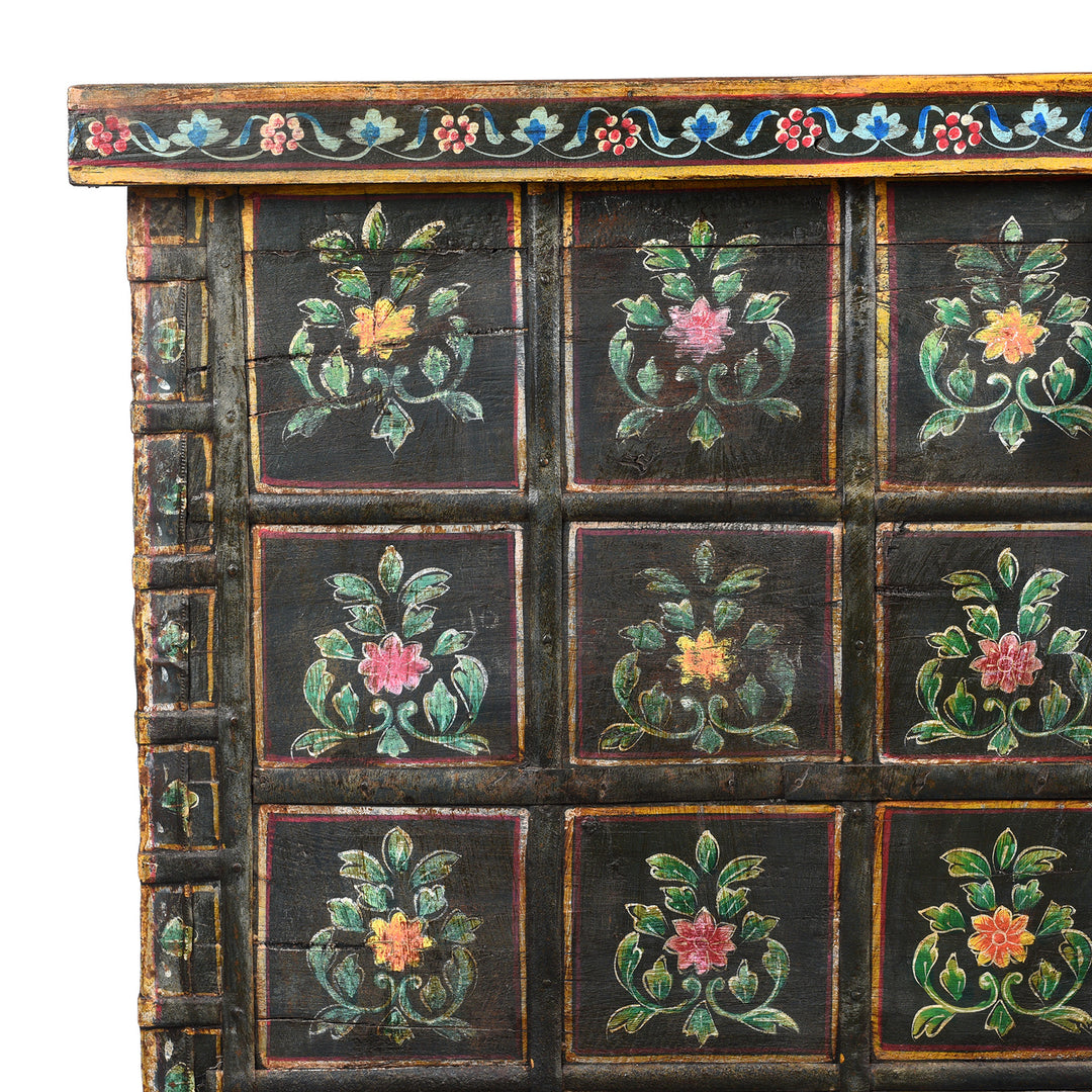 Corner Detail From Vintage Painted Pithara Console Chest - With Later Painting | Indigo Antiques