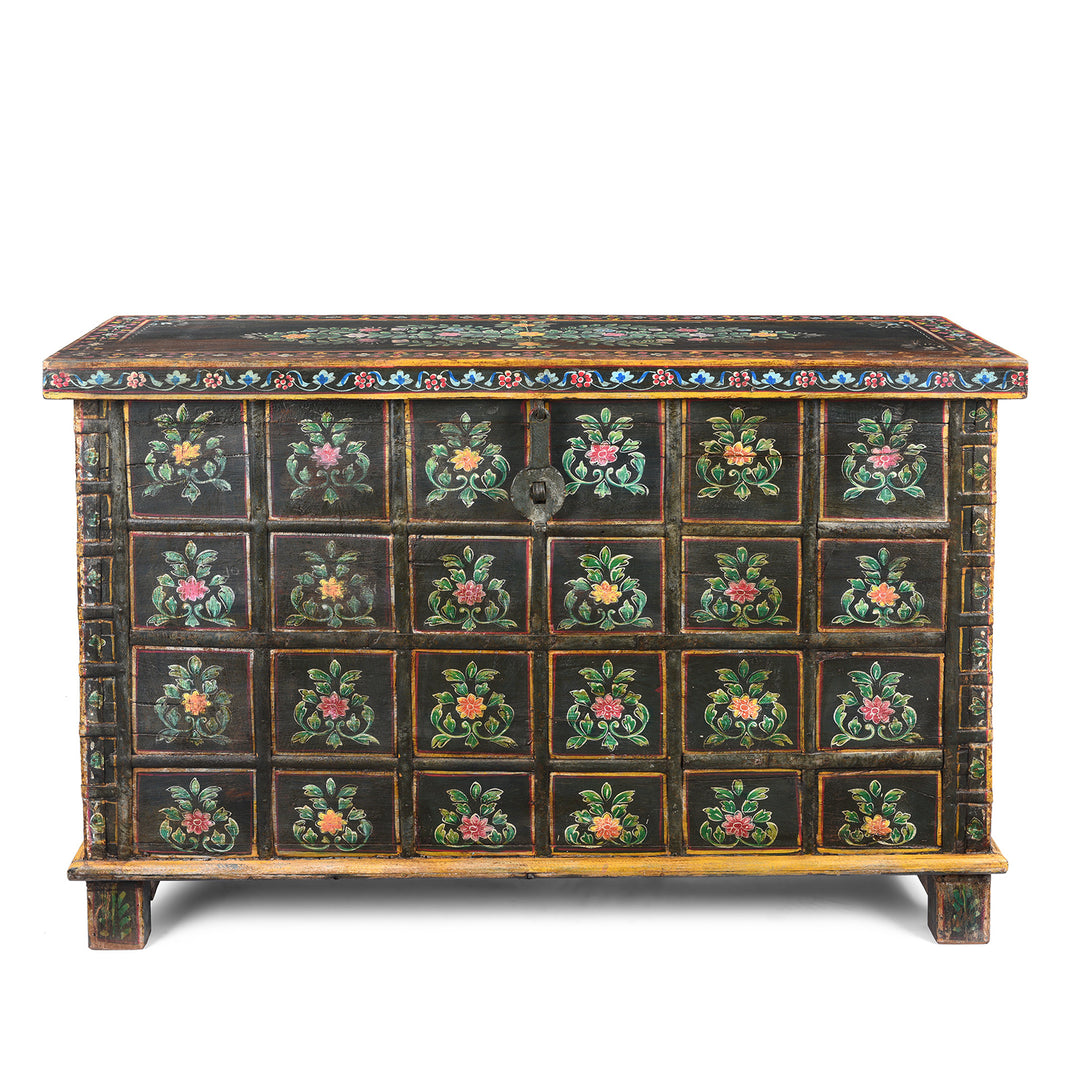Vintage Indian Painted Pithara Console Chest | Indigo Antiques