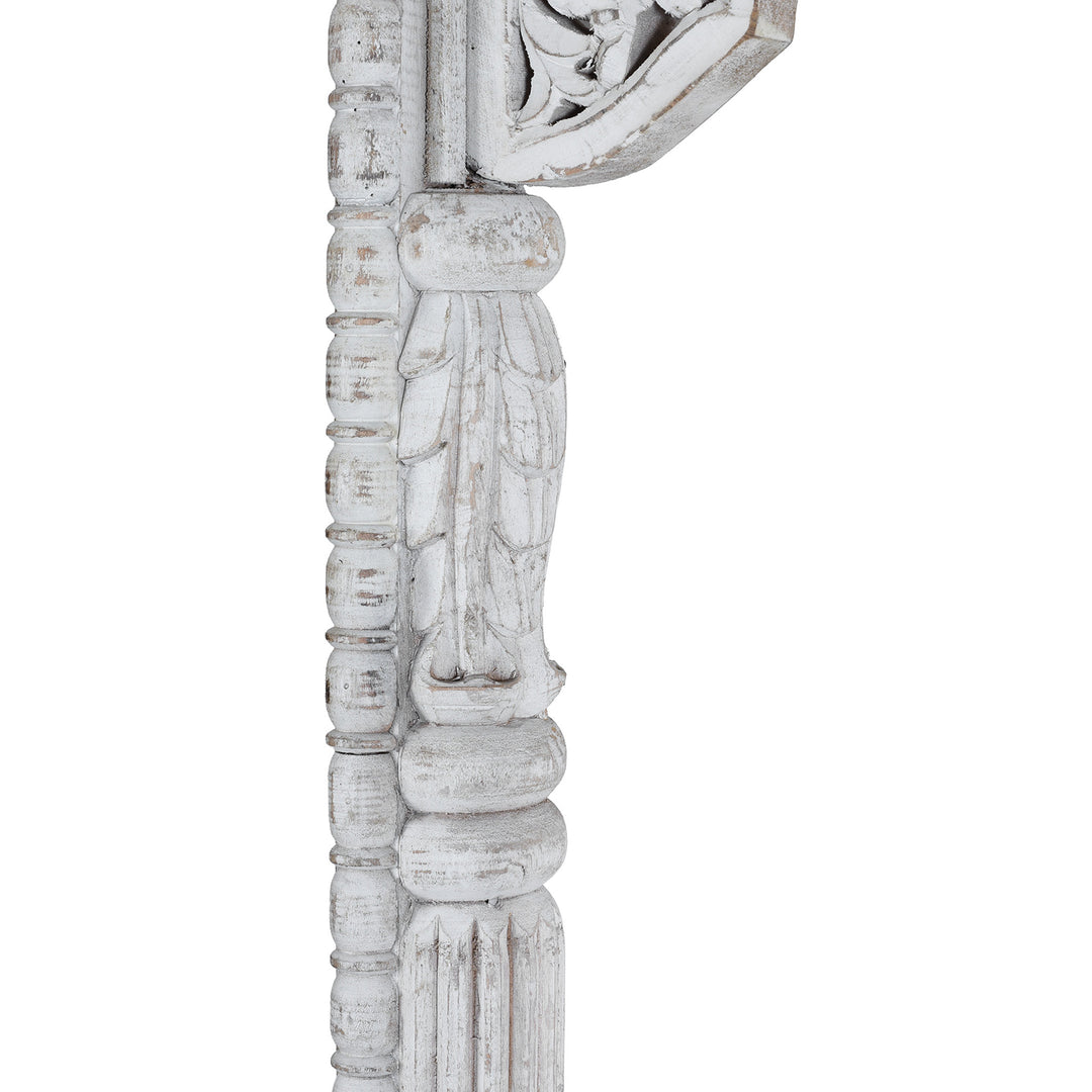 Carving Detail From Modern Mango Wood Indian Archway With Mughal Style Carving And Whitewashed Finish