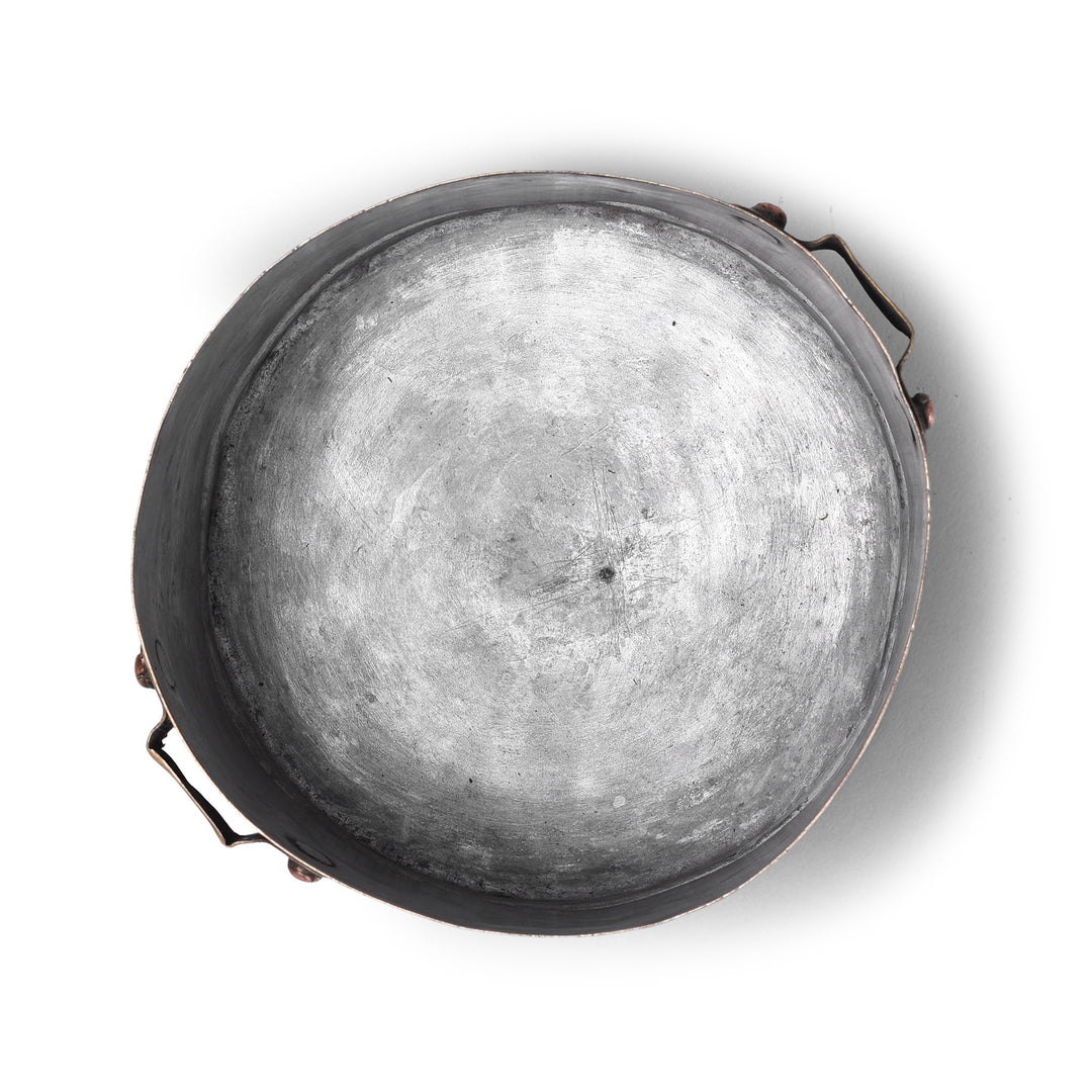 Interior Of Antique Three Tier Brass Indian Tiffin Box Dabba With Handle And Inscriptions Circa 1900