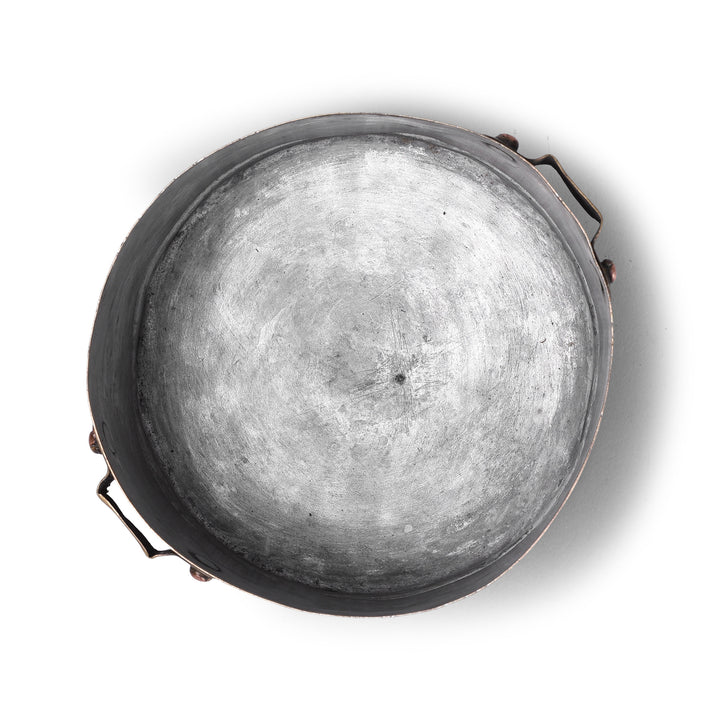 Interior Of Antique Three Tier Brass Indian Tiffin Box Dabba With Handle And Inscriptions Circa 1900