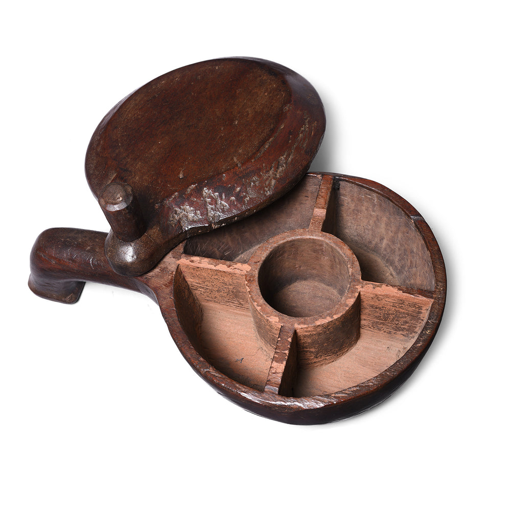 Open Lid View Of Teak Masala Box From Banswara - Ca 1900 | Indigo Antiques