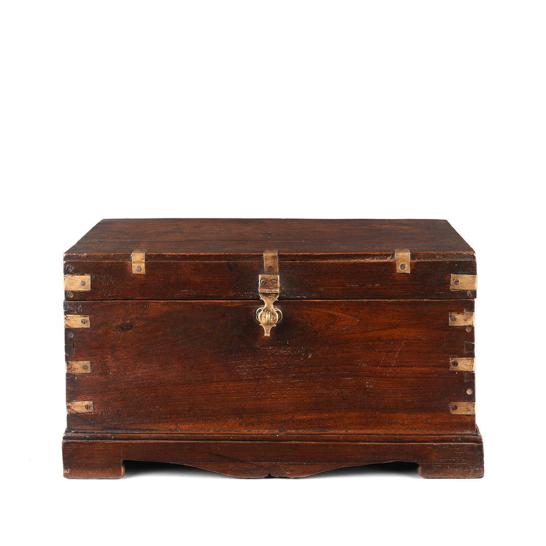 Antique Brass Bound Teak Jewellery Box From Rajasthan | Indigo Antiques