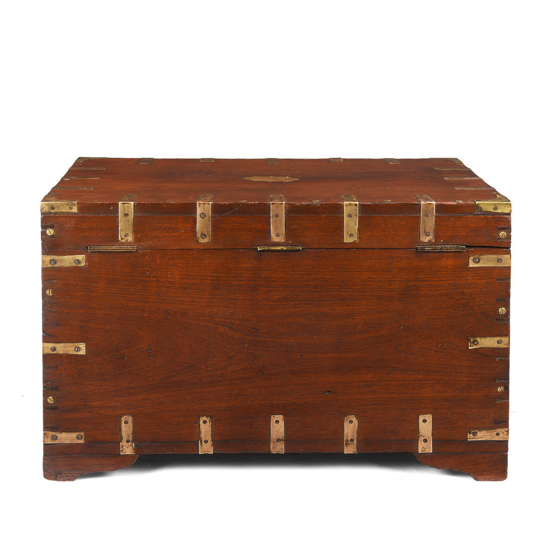 Back Of Antique Brass Bound Teak Military Chest From Burma - 19th Century | Indigo Antiques
