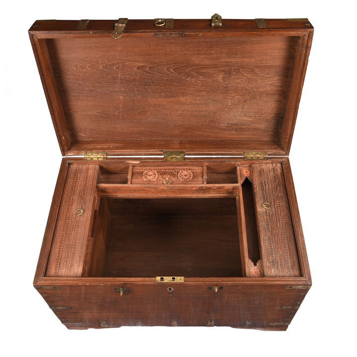 Interior of Antique Brass Bound Teak Military Chest From Burma - 19th Century | Indigo Antiques