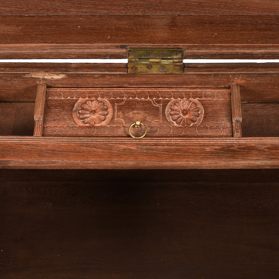 Compartment Detail From Antique Brass Bound Teak Military Chest From Burma - 19th Century | Indigo Antiques