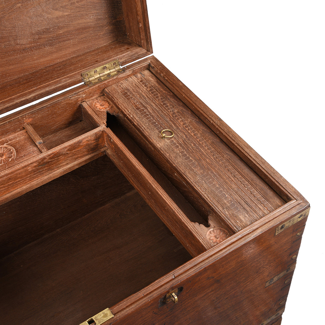 Compartment Detail From Antique Brass Bound Teak Military Chest From Burma - 19th Century | Indigo Antiques