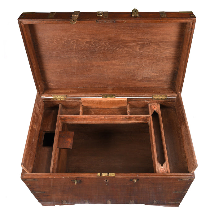 Interior Of Antique Brass Bound Teak Military Chest From Burma - 19th Century | Indigo Antiques