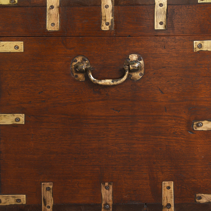 Handle Detail From Antique Brass Bound Teak Military Chest From Burma - 19th Century | Indigo Antiques