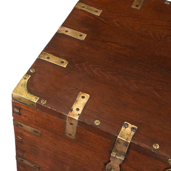 Corner Detail From Antique Brass Bound Teak Military Chest From Burma - 19th Century | Indigo Antiques