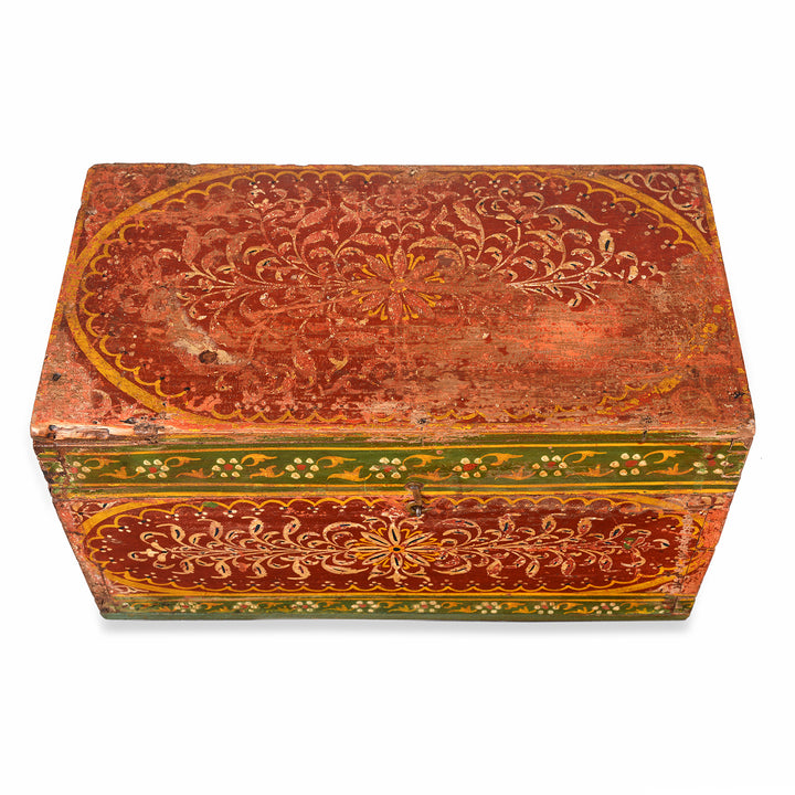 Top Down View Of Antique Painted Teak Jain Prayer Book Box From Gujarat - 19th Century | Indigo Antiques
