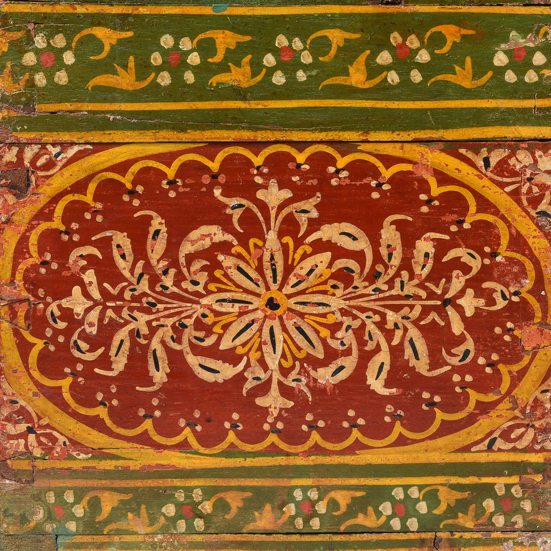 Pattern Detail From Antique Painted Teak Jain Prayer Book Box From Gujarat - 19th Century | Indigo Antiques