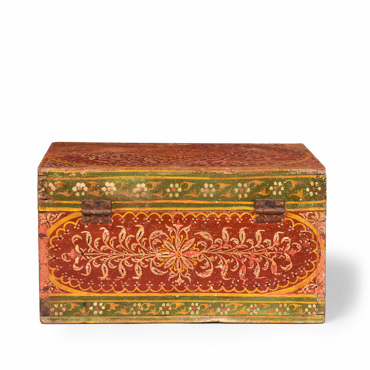 Back Of Antique Painted Teak Jain Prayer Book Box From Gujarat - 19th Century | Indigo Antiques