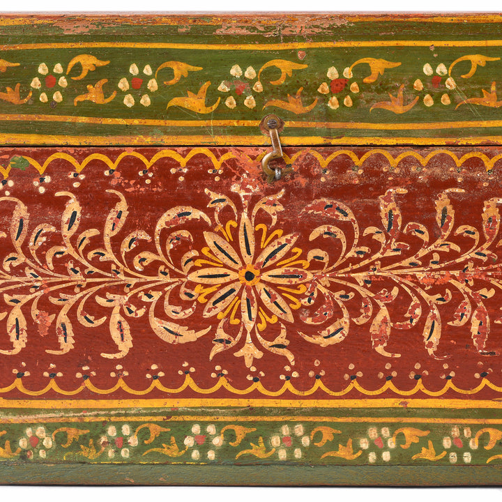 Pattern Detail From Antique Painted Teak Jain Prayer Book Box From Gujarat - 19th Century | Indigo Antiques