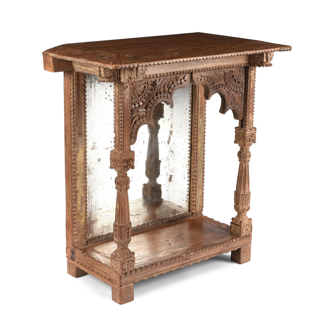 Angled View Of Antique Teak House Shrine Mirror From Kutch | Indigo Antiques