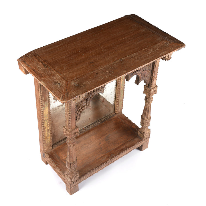 Top Down View Of Antique Teak House Shrine Mirror From Kutch | Indigo Antiques