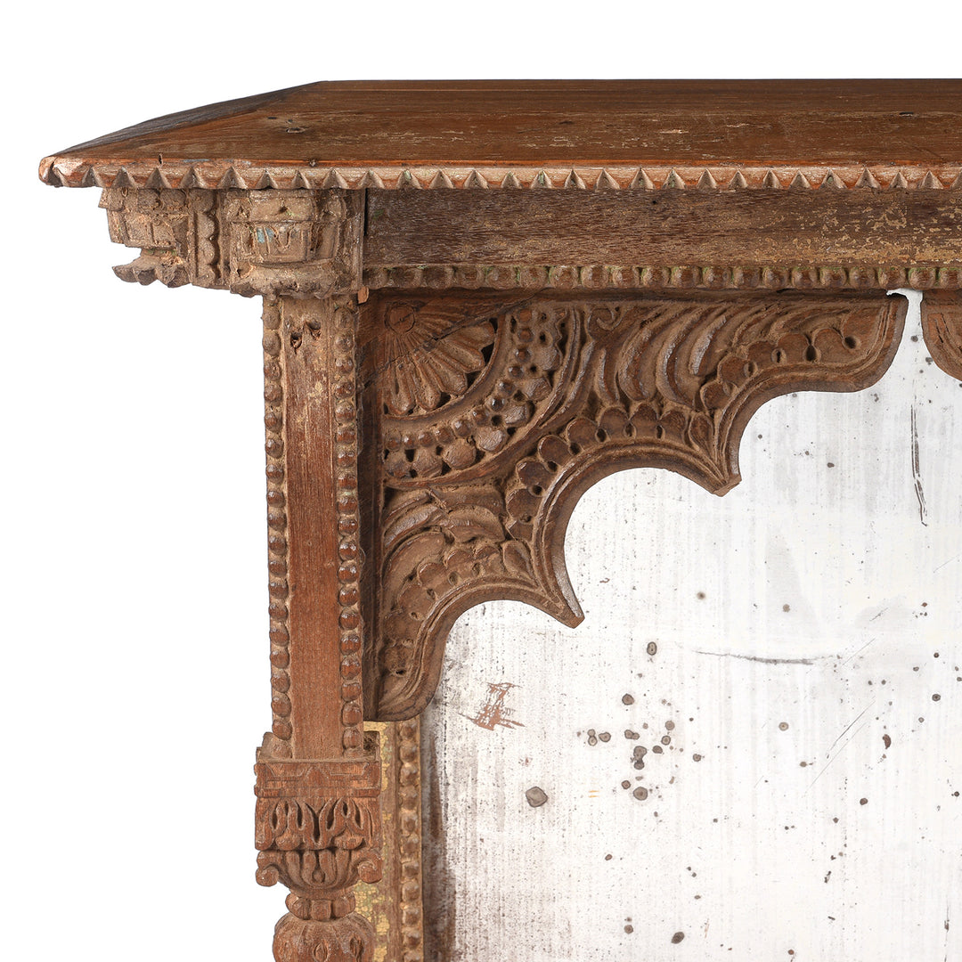 Corner Detail From Antique Teak House Shrine Mirror From Kutch | Indigo Antiques
