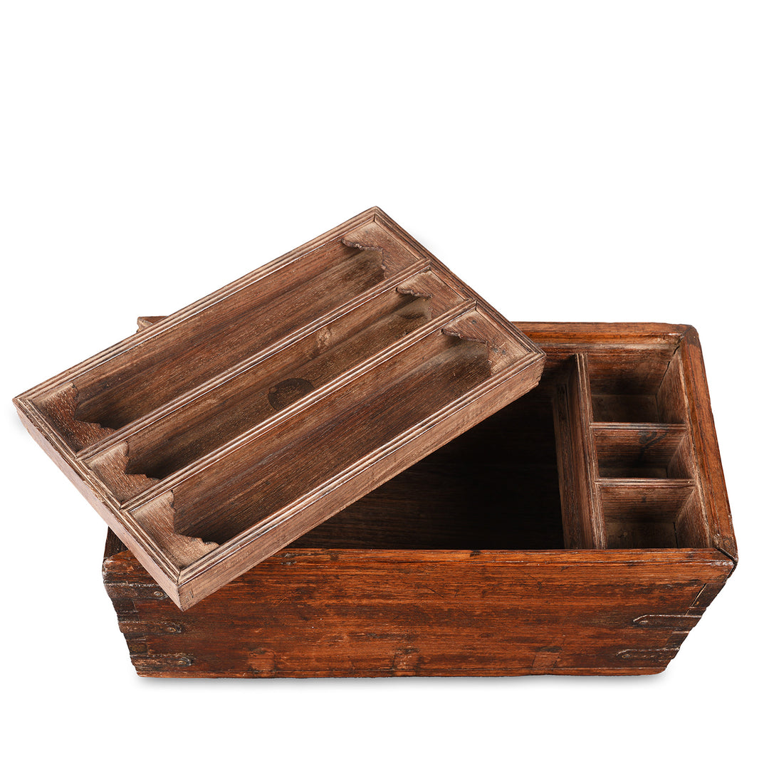 Interior Of Antique Brass Bound Rosewood Scale Box From Rajasthan | Indigo Antiques