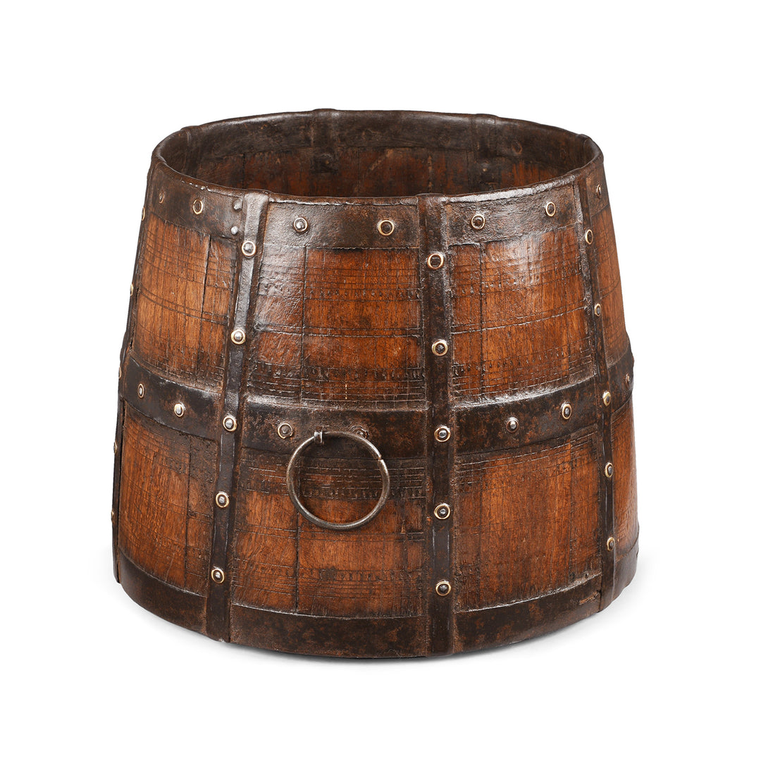 Antique Iron Bound Teak Grain Measure From Rajasthan | Indigo Antiques
