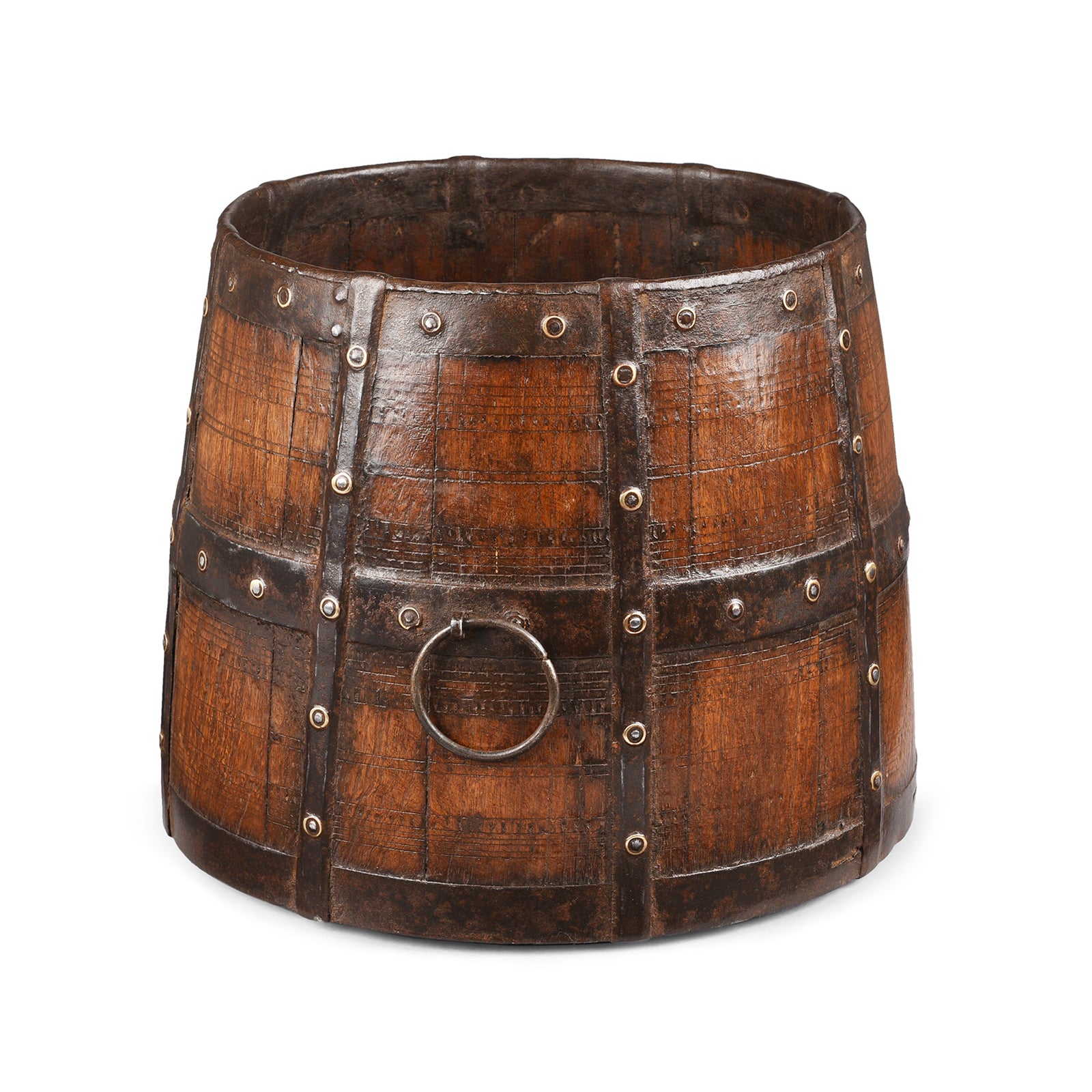 Antique Iron Bound Teak Grain Measure From Rajasthan | Indigo Antiques