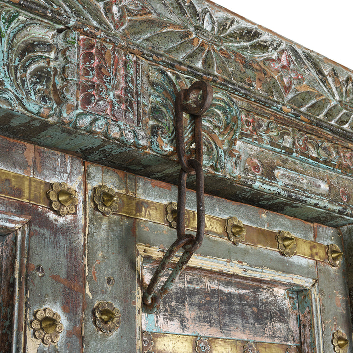 Chain Detail From Antique Brass Studded Door With Original Paint From Kutch - 19th Century | Indigo Antiques