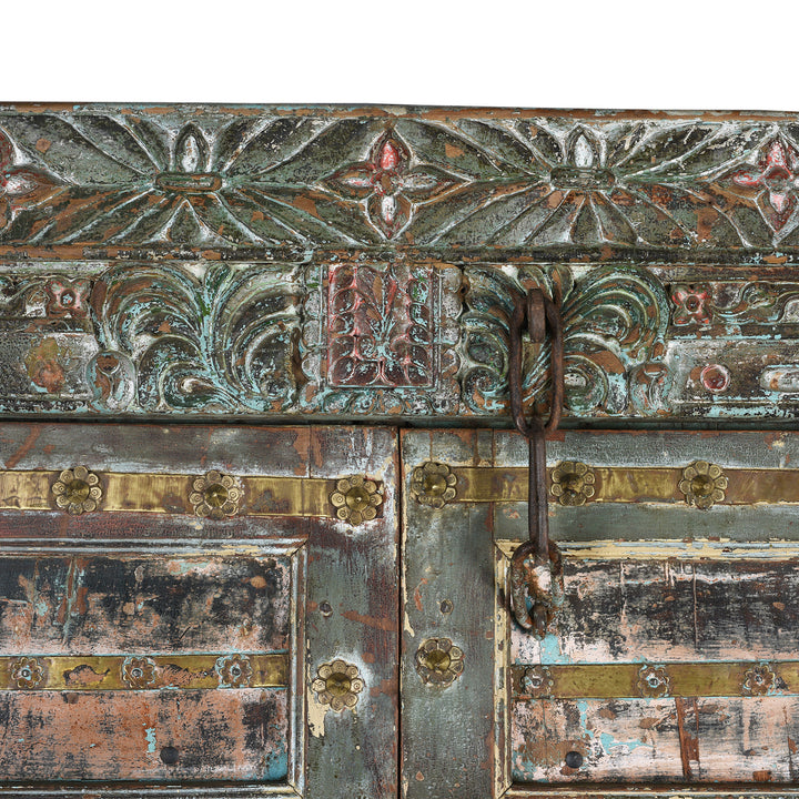 Lintel Detail From Antique Brass Studded Door With Original Paint From Kutch - 19th Century | Indigo Antiques