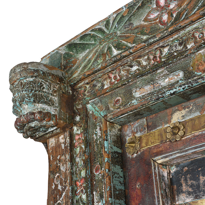 Corner Detail From Antique Brass Studded Door With Original Paint From Kutch - 19th Century | Indigo Antiques